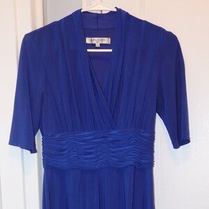 Evan Picone Blue Ruched Tea-Length Dress